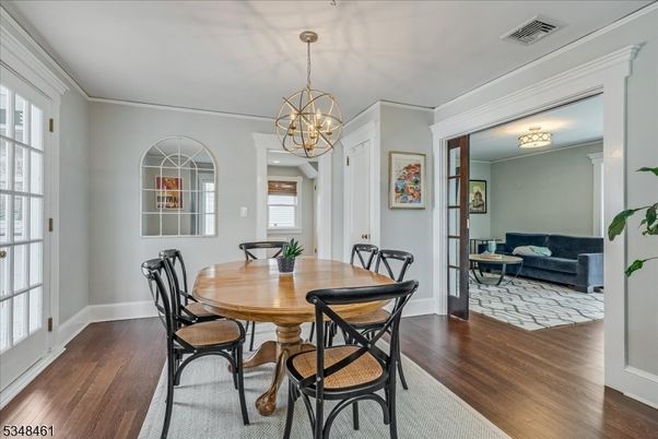 Chandelier, Dining room, Interior, Wood Texture Flooring