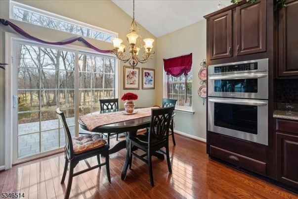 Chandelier, Dining room, Interior, Wood Texture Flooring