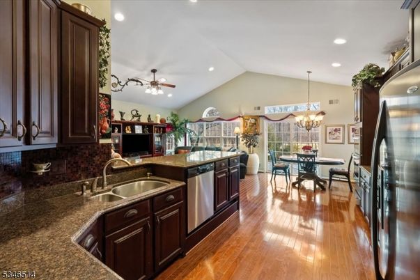 Chandelier, Dining room, Interior, Kitchen, Recessed Lighting, Wood Texture Flooring