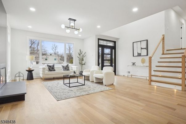 Fireplace, Interior, Living room, Pendant Lights, Recessed Lighting, Wood Texture Flooring