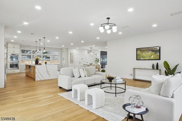 Interior, Kitchen, Living room, Pendant Lights, Recessed Lighting, Stainless Steel Appliances, Wood Texture Flooring