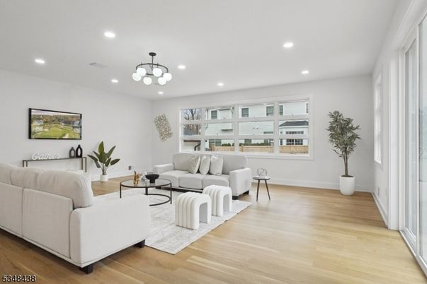 Interior, Living room, Pendant Lights, Recessed Lighting, Wood Texture Flooring