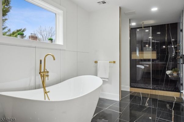 Bathroom, Free Standing Baths, Glass Shower, Interior, Recessed Lighting