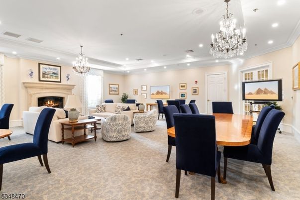 Chandelier, Dining room, Fireplace, Interior, Living room, Recessed Lighting