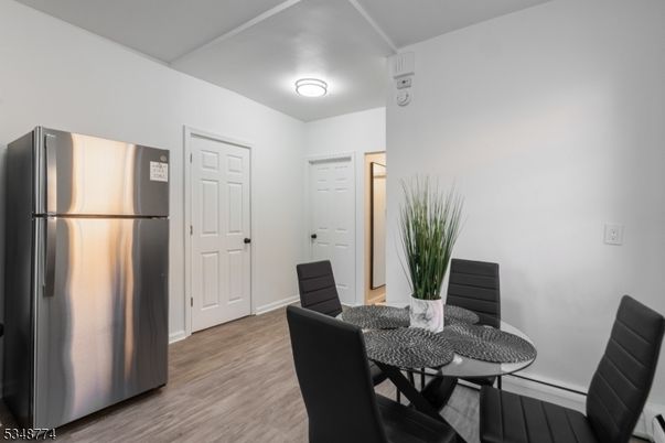 Dining room, Interior, Kitchen, Stainless Steel Appliances, Wood Texture Flooring