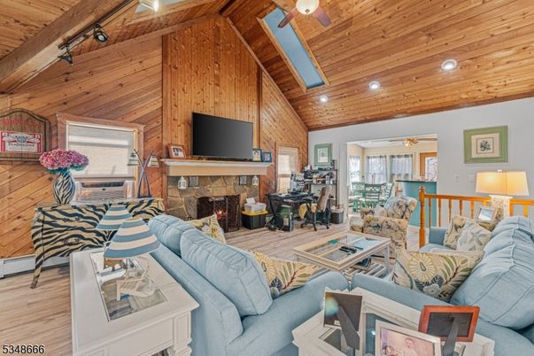 Fireplace, Interior, Living room, Recessed Lighting, Wooden Beams, Wooden Ceilings, Wood Texture Flooring, Wooden Walls