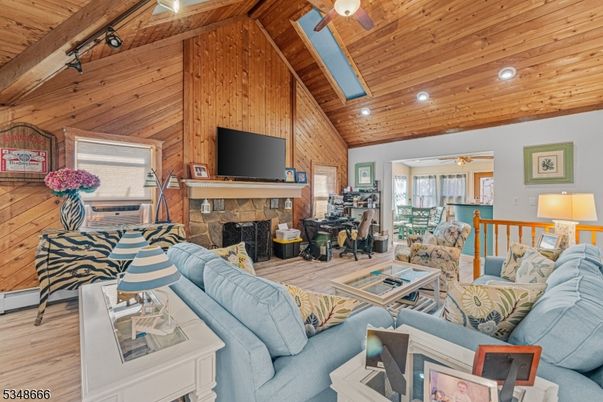 Fireplace, Interior, Living room, Recessed Lighting, Wooden Beams, Wooden Ceilings, Wood Texture Flooring, Wooden Walls