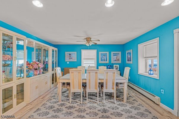 Dining room, Interior, Recessed Lighting, Wood Texture Flooring
