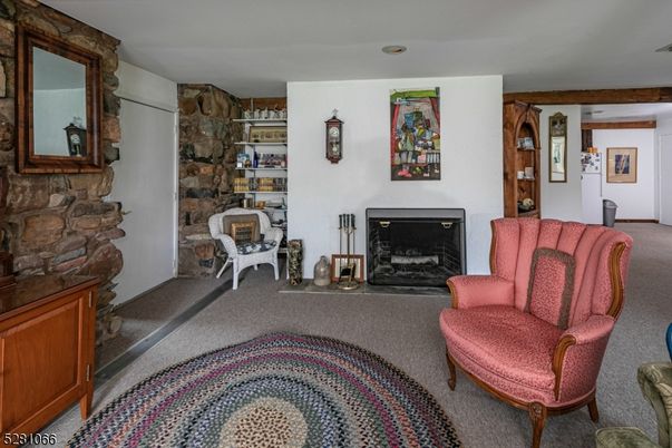 Fireplace, Interior, Recessed Lighting, Stone Walls