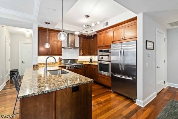 Interior, Kitchen, Pendant Lights, Stainless Steel Appliances, Wood Texture Flooring
