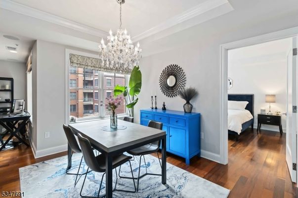 Bedroom, Chandelier, Dining room, Interior, Wood Texture Flooring