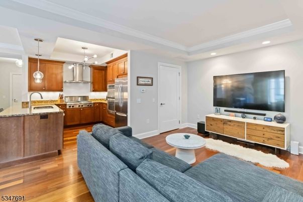 Interior, Kitchen, Living room, Pendant Lights, Recessed Lighting, Stainless Steel Appliances, Wood Texture Flooring