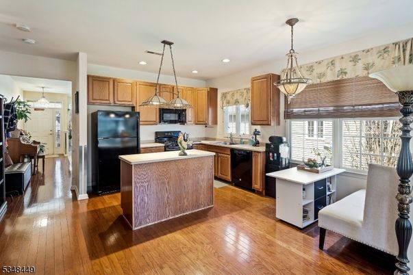 Chandelier, Interior, Kitchen, Pendant Lights, Recessed Lighting, Wood Texture Flooring