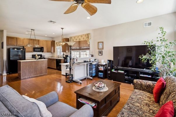 Interior, Kitchen, Living room, Pendant Lights, Recessed Lighting, Stainless Steel Appliances, Wood Texture Flooring