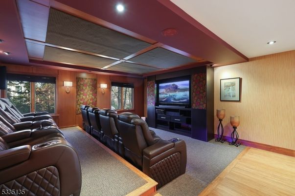 Home Theatre Room, Interior, Projection Screen, Recessed Lighting, Theatre Room, Wood Texture Flooring