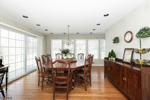 Dining room, Interior, Recessed Lighting, Wood Texture Flooring