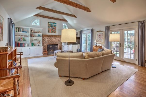 Fireplace, Interior, Living room, Wooden Beams, Wood Texture Flooring