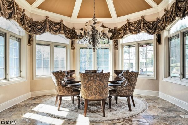 Chandelier, Dining room, Interior, Wooden Ceilings