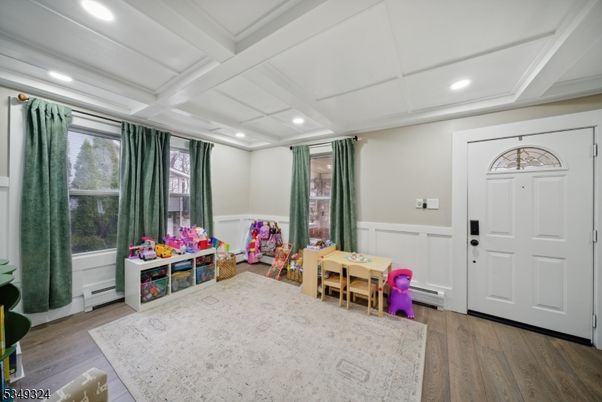 Dining room, Interior, Recessed Lighting, Wood Texture Flooring