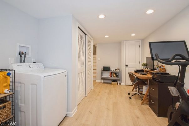 Home Office, Interior, Recessed Lighting, Washer, Wood Texture Flooring