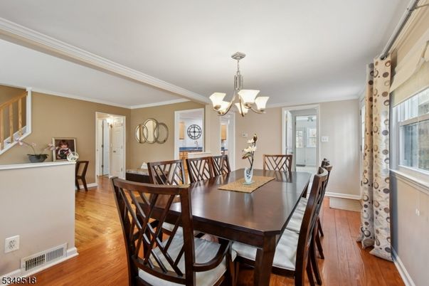 Chandelier, Dining room, Interior, Wood Texture Flooring