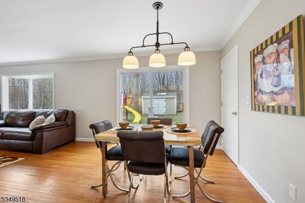Dining room, Interior, Pendant Lights, Wood Texture Flooring