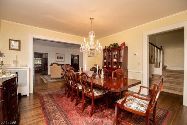 Chandelier, Dining room, Interior, Wood Texture Flooring