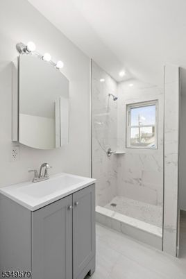 Bathroom, Glass Shower, Interior, Marble, Marble Walls, Recessed Lighting