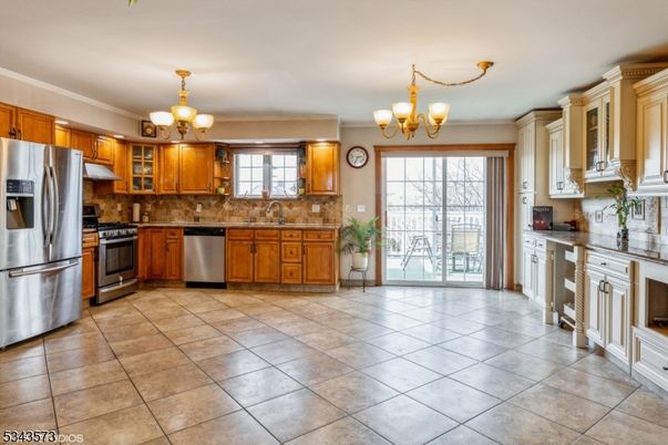 Chandelier, Interior, Kitchen, Stainless Steel Appliances
