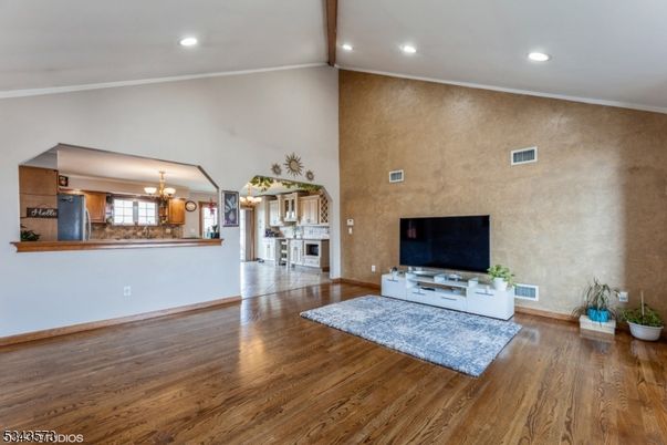 Chandelier, Interior, Recessed Lighting, Wood Texture Flooring
