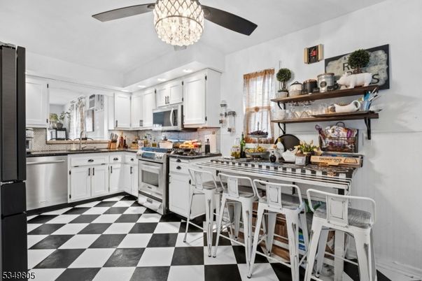 Chandelier, Interior, Kitchen, Stainless Steel Appliances