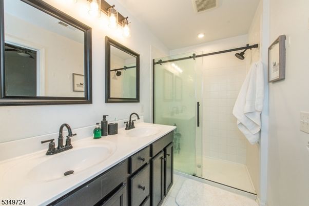 Bathroom, Dual Sink Vanities, Glass Shower, Interior, Recessed Lighting