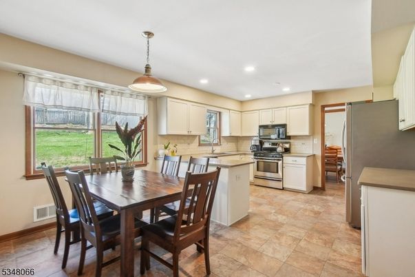 Dining room, Interior, Kitchen, Pendant Lights, Recessed Lighting, Stainless Steel Appliances