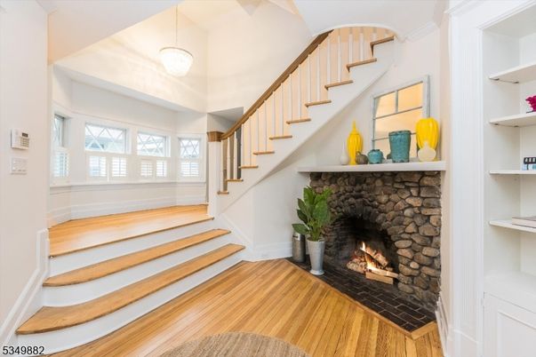 Fireplace, Interior, Pendant Lights, Wood Texture Flooring