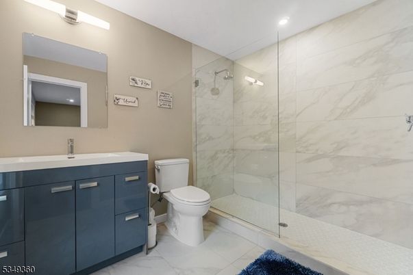 Bathroom, Glass Shower, Interior, Marble, Marble Walls, Recessed Lighting