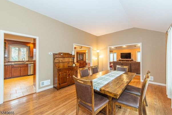 Dining room, Interior, Kitchen, Recessed Lighting, Wood Texture Flooring