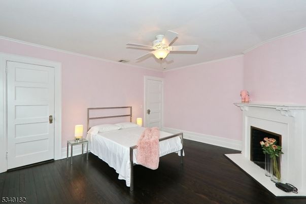 Bedroom, Fireplace, Interior, Wood Texture Flooring