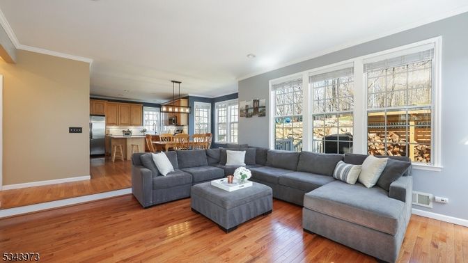 Dining room, Interior, Kitchen, Living room, Pendant Lights, Stainless Steel Appliances, Wood Texture Flooring