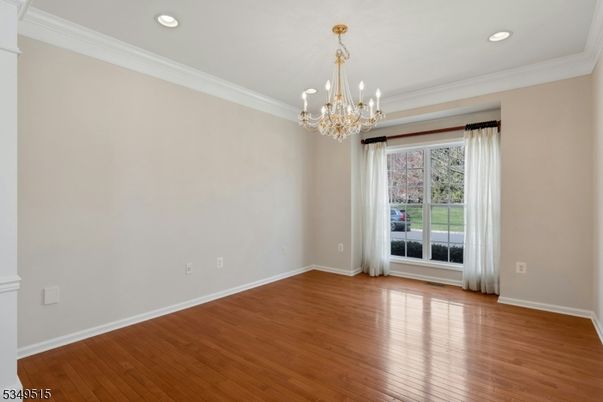 Chandelier, Empty room, Interior, Recessed Lighting, Wood Texture Flooring