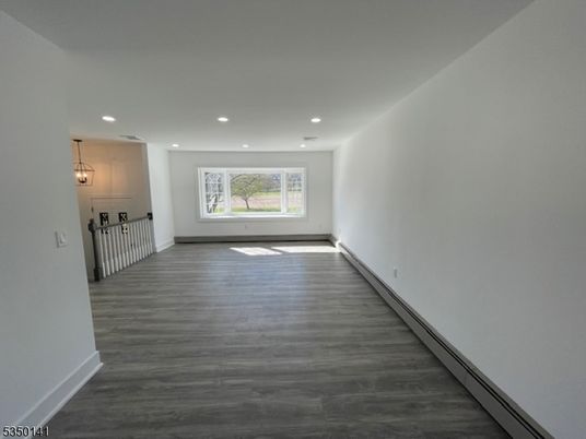 Empty room, Interior, Pendant Lights, Recessed Lighting, Wood Texture Flooring