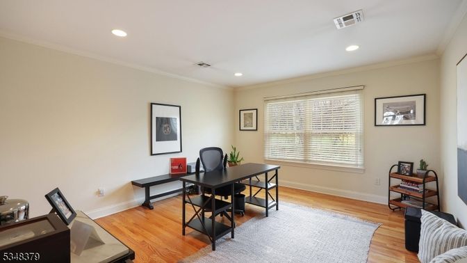 Home Office, Interior, Recessed Lighting, Wood Texture Flooring