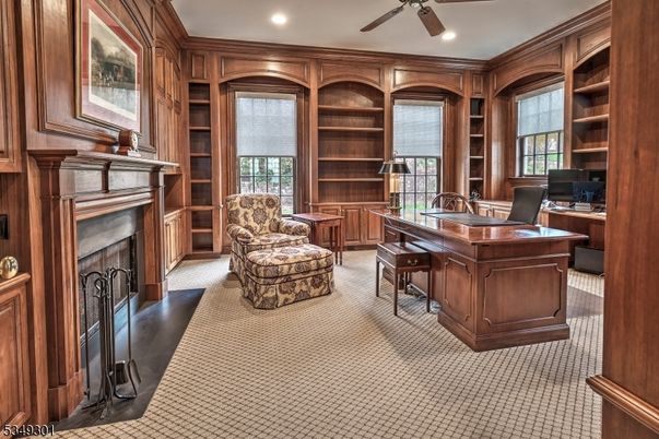 Fireplace, Home Office, Interior, Recessed Lighting