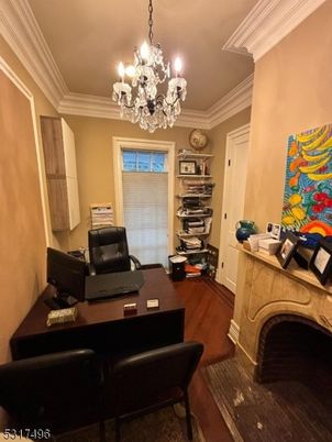Chandelier, Home Office, Interior, Wood Texture Flooring