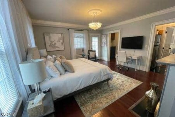 Bedroom, Chandelier, Interior, Wood Texture Flooring