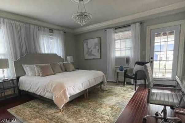 Bedroom, Chandelier, Interior, Wood Texture Flooring