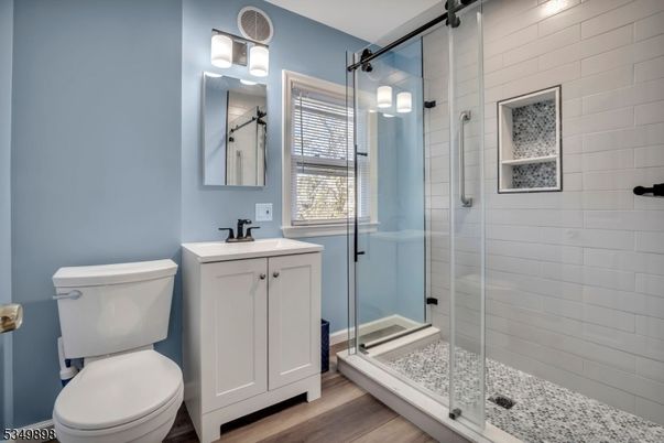 Bathroom, Glass Shower, Interior, Wood Texture Flooring