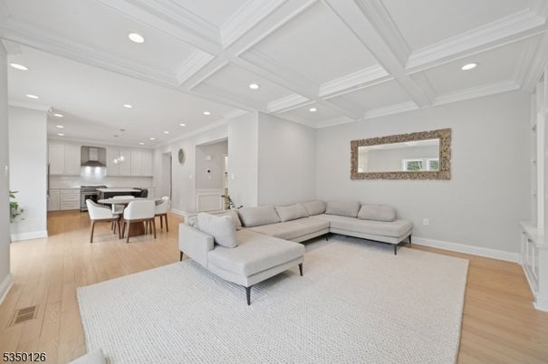 Dining room, Interior, Kitchen, Living room, Pendant Lights, Recessed Lighting, Stainless Steel Appliances, Wood Texture Flooring