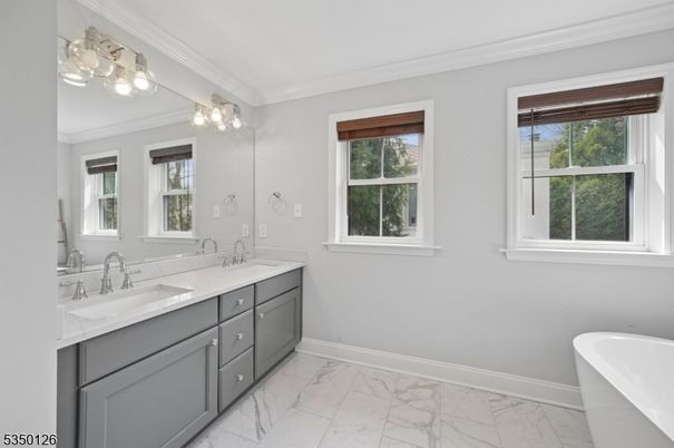 Bathroom, Dual Sink Vanities, Free Standing Baths, Interior, Marble