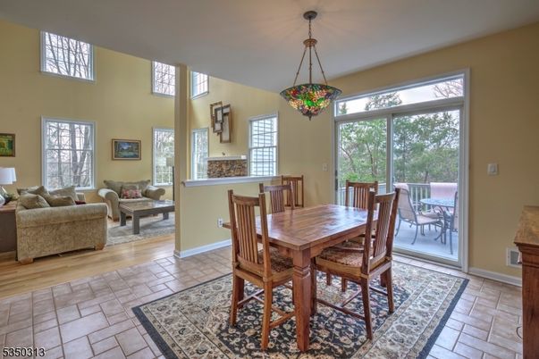 Dining room, Fireplace, Interior, Living room, Pendant Lights