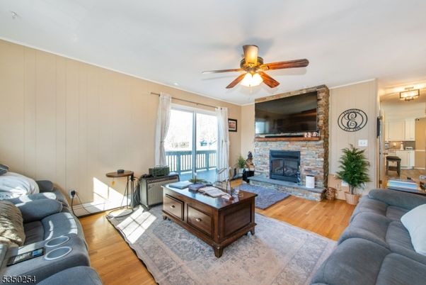 Fireplace, Interior, Kitchen, Living room, Wood Texture Flooring